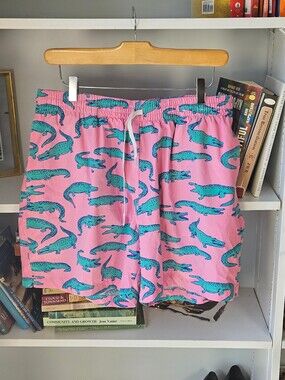 Cubbies Men's Swim Trunks Pink With Teal Alligator Print Size XL